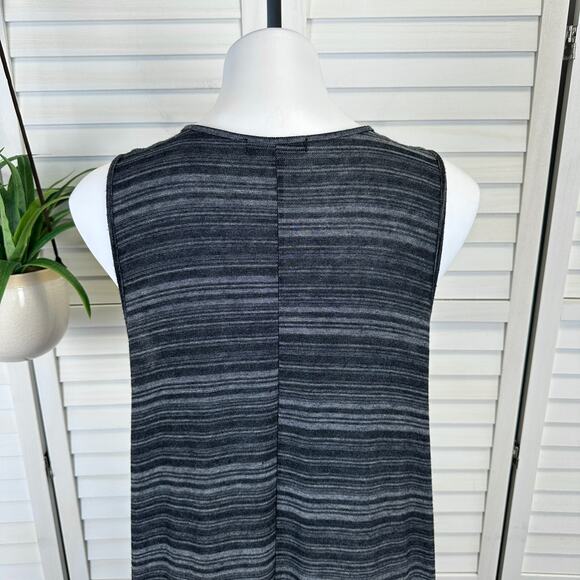 Comfy USA L Black Gray Striped Sleeveless Tank Dress Long Knit Tunic Asymmetric - Picture 5 of 8